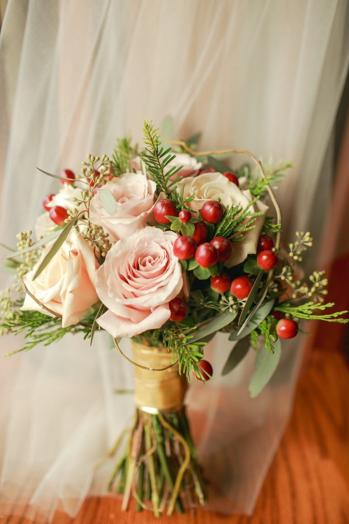 Port Gamble Wedding, Bridesmaid Bouquet, Roses & Berries