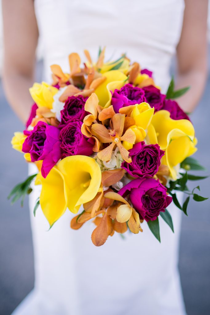 Bridal Bouquet, Fuchsia, Tangerine, Yellow