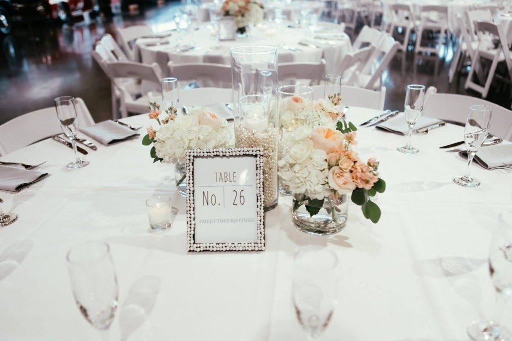 Pearls, Candles & Flowers Centerpiece