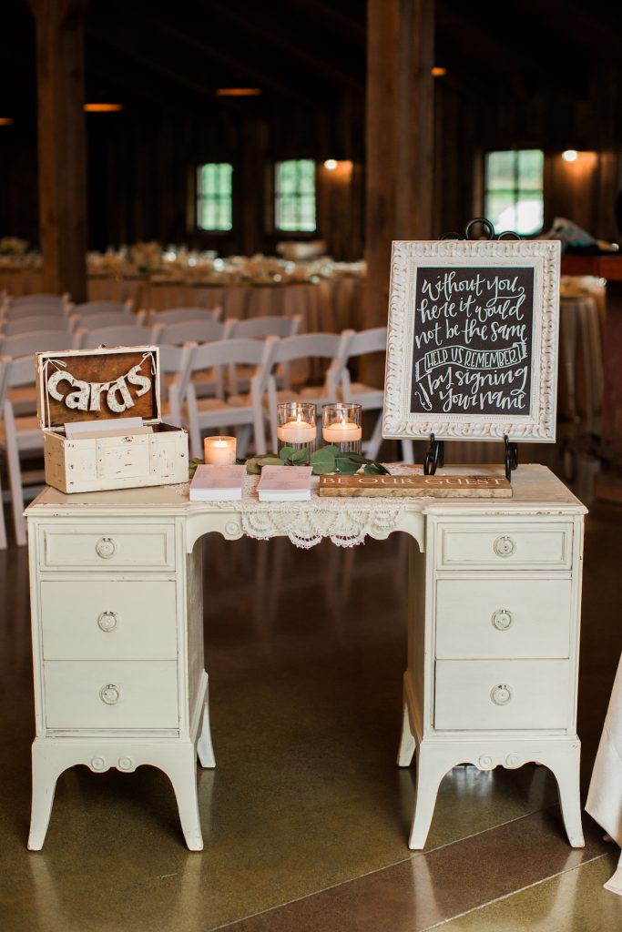 Vintage Desk Welcome Table. Guest Book Table.