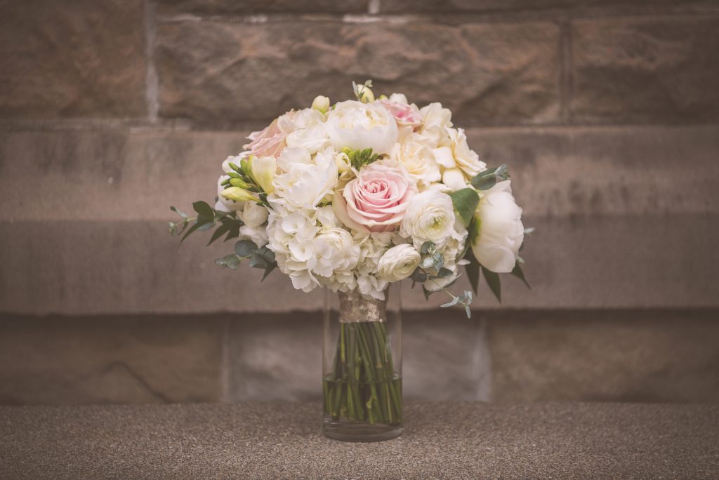 Rose, peony and hydrangea bridal bouquet by Jen's Blossoms.  Tacoma Wedding