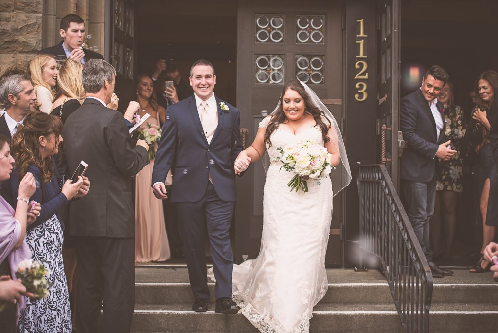 Bride and Groom exit at St. Pat's Church, Tacoma, WA