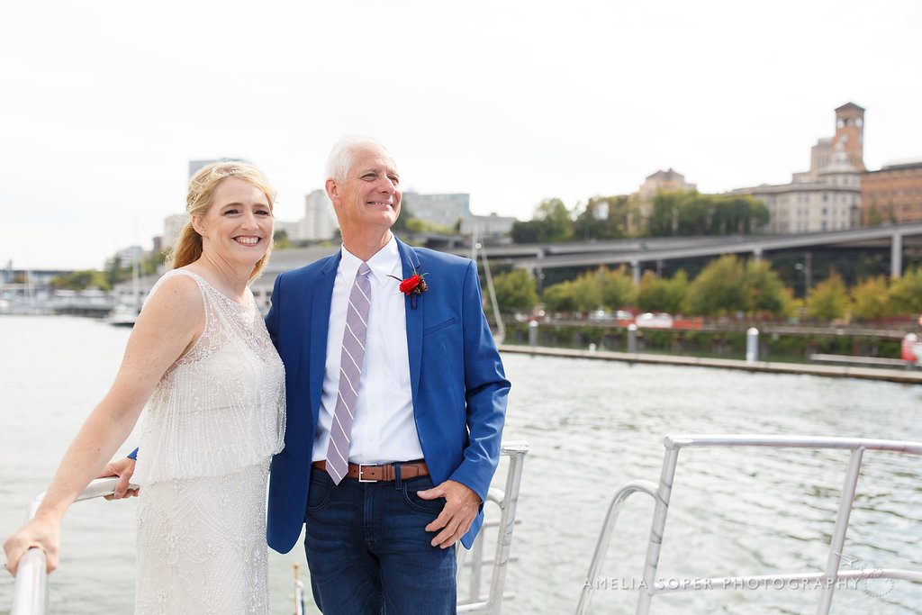 Bride and Groom on boat, Foss Waterway Seaport, Tacoma 