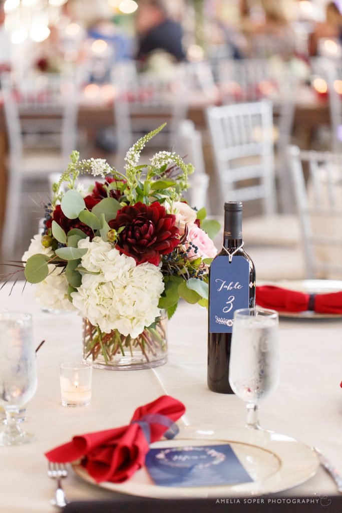 Hydrangea and Dahlia Centerpiece by Jen's Blossoms