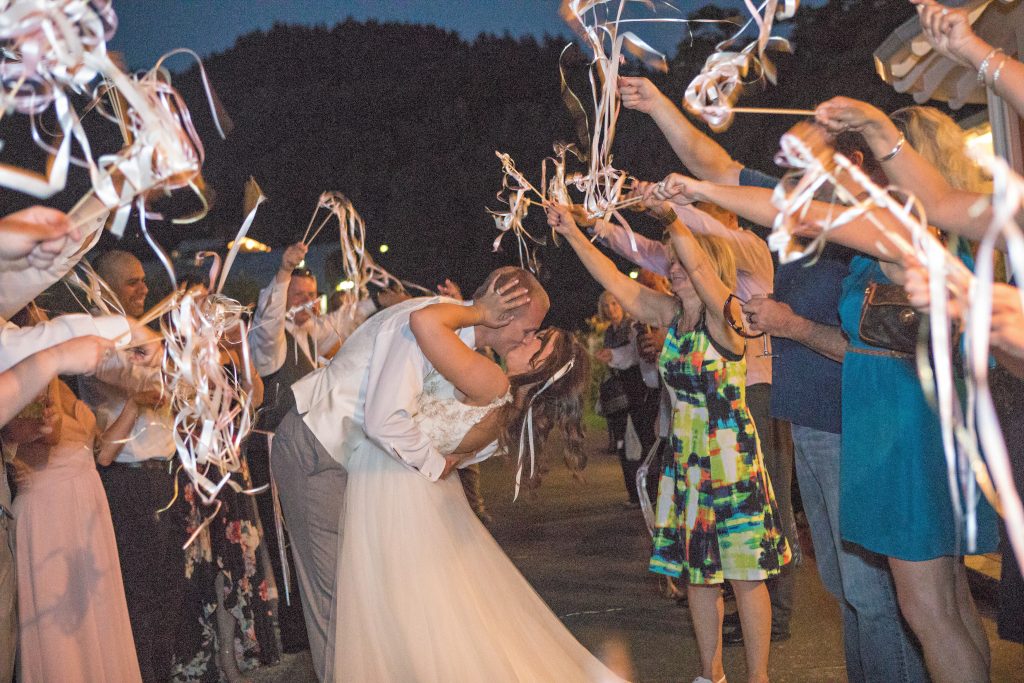 Bride & Groom Ribbon Wand Exit at Laurel Creek Manor; Planning Jen's Blossoms