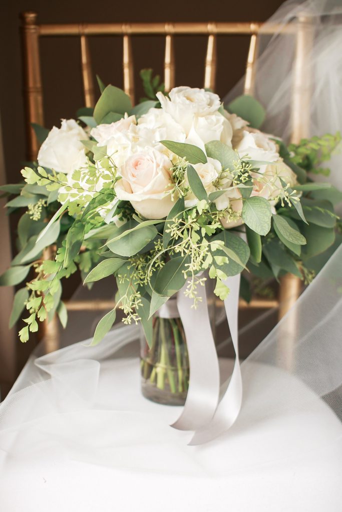 Blush & white bridal bouquet by Jen's Blossoms; Kelley Farms