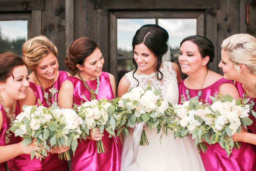 Blush & white bouquets by Jen's Blossoms at Kelley Farms