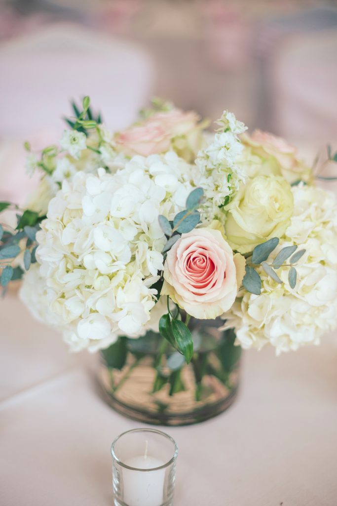 Hydrangea & Rose Centerpiece by Jen's Blossoms